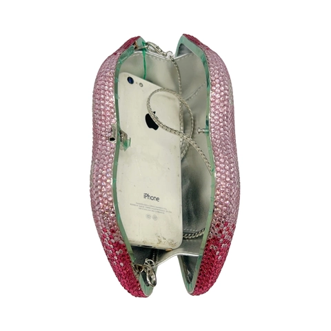 Pochette Da Sera Con Strass A Forma Di Labbra Da Donna Borsa Da Festa Sfumata Scintillante Con Catena In Metallo
