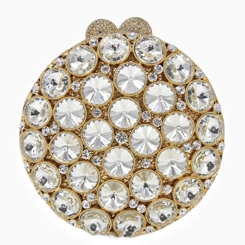 Luxury Round Rhinestone Evening Clutch Bag Crystal Encrusted Metal Frame Party Wedding Banquet Handbag For Women