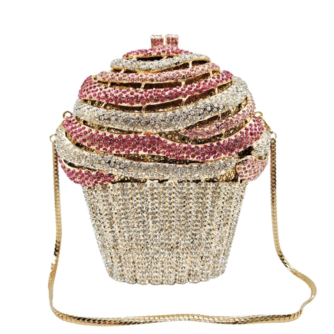 Cupcake Shape Rhinestone Evening Bag Women Luxury 3D Ice Cream Minaudiere Clutch With Chain Strap Sweet Party Accessory