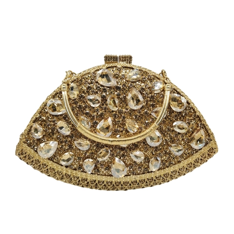 Pochette Da Sera Intagliata In Lega Metallo Strass Oro Borsa Da Mano Per Matrimonio Con Tracolla A Catena Rimovibile Per Donna