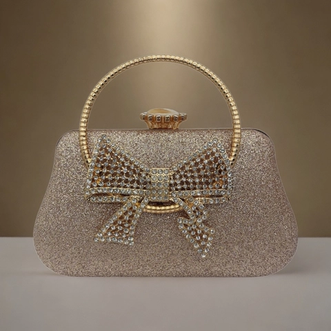 Borsa Da Sera Pochette Borsa A Mano Con Fiocco Di Strass Glitter Guscio Rigido Manico Ad Anello In Metallo Per Matrimonio