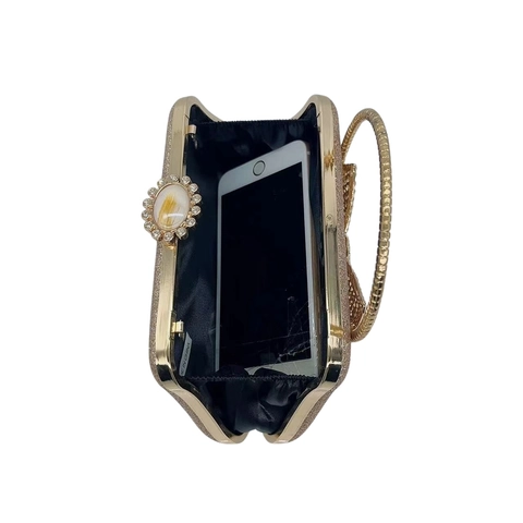 Borsa Da Sera Pochette Borsa A Mano Con Fiocco Di Strass Glitter Guscio Rigido Manico Ad Anello In Metallo Per Matrimonio
