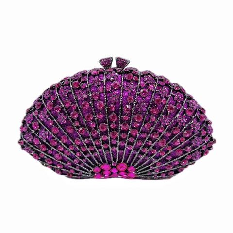 Shell Shaped Rhinestone Evening Clutch Bag Luxury Metal Hollow Out Wedding Party Purse For Women