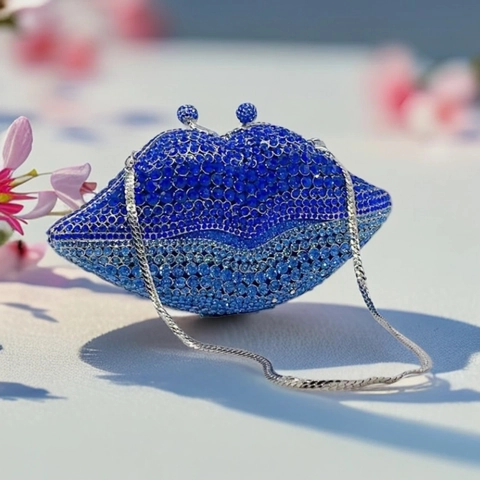 Lip Shape Strass Clutch Abendtasche Funkelnde Kristall Metallrahmen Hochzeit Party Handtasche Mit Kette Für Damen