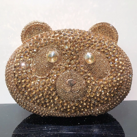 Pochette Da Sera Forma Orso Panda Con Strass Cristalli Guscio Rigido Metallo Banchetto Per Donne