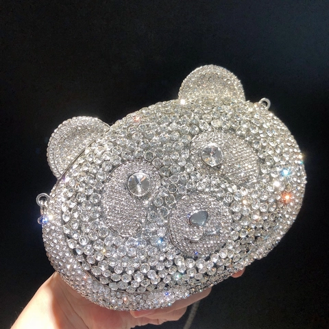 Pochette Da Sera Forma Orso Panda Con Strass Cristalli Guscio Rigido Metallo Banchetto Per Donne