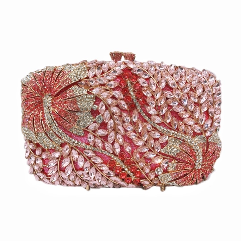 Luxe Hibiscus Bloem Strass Avondtasje Clutch Dames Legering Uitgehold Kristal Bloemen Party Handtas Met Ketting
