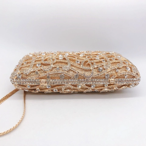 Rhinestone Evening Clutch Bag Musical Note Crystal Hollow Metal Hard Shell Handbag With Chain For Wedding Banquet Party