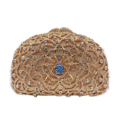 Bolso De Mano De Lujo Con Araña Dorado Metal Diamantes De Imitación Fiesta Noche Mujer Con Cadena