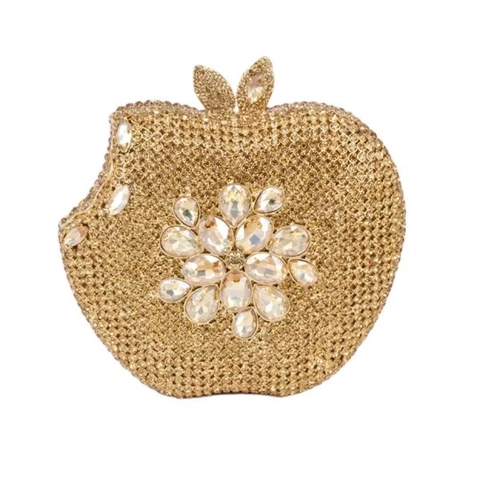 Pochette De Soirée En Forme De Pomme Luxe Strass Cristal Fait Main Étincelant Fête Mariage Banquet Élégant Sac À Main Rigide