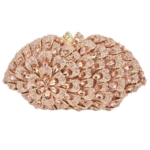 Pochette Da Sera Di Lusso Strass Cristallo Floreale Cornice In Metallo Guscio Rigido Per Matrimonio Festa Evento Formale