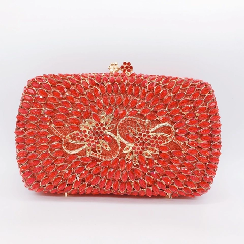 Luxury Evening Clutch Bag With Full Rhinestone And Metal Frame For Women Wedding Party Banquet Hollow Out Sparkly Handbag