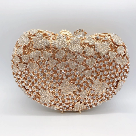Bolso De Noche Con Diamantes De Imitación Hoja De Uva Lujo Cristal Rígido Banquete Boda Fiesta Para Mujeres