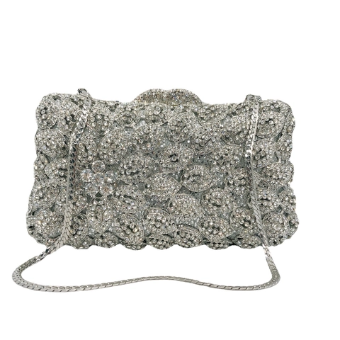Pochette De Soirée En Strass Sac À Main En Métal Cristal Motif Floral Feuille Coque Rigide Mariage Fête Pour Femmes