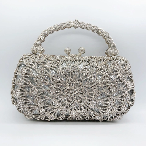 Bolso De Noche De Lujo Clutch De Diamantes De Imitación Hueco Floral De Metal Para Boda Fiesta Banquete