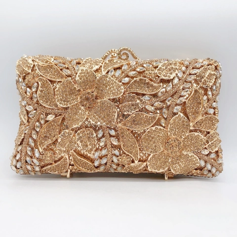 Sac De Soirée Pour Femme Avec Fleurs En Strass Pochette Rigide En Métal Avec Chaîne Amovible Pour Mariage Banquet