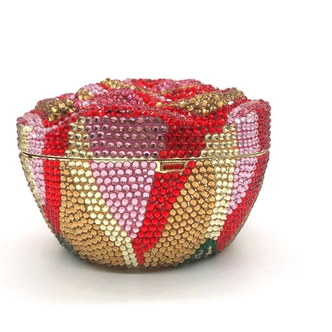 Luxe Avondtas Dames Roos Bloem Strass Metaal Harde Schaal Party Bruiloft Handtas Met Ketting