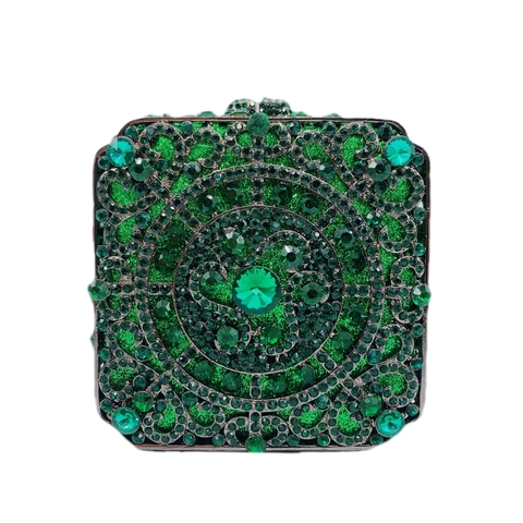Women Luxury Square Box Evening Clutch Purse Bag Metal Rhinestone Hard Shell Retro Party Wedding Handbag