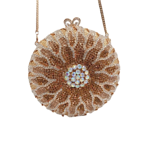 Pochette Da Sera Rotonda Di Lusso Con Strass Completi Metallo Motivo Floreale Banchetto Matrimonio Festa Borsa Elegante