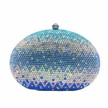 Elegant Oval Rhinestone Evening Clutch Purse Gradient Blue Crystal Inlaid Hard Shell Handbag For Women Party Wedding