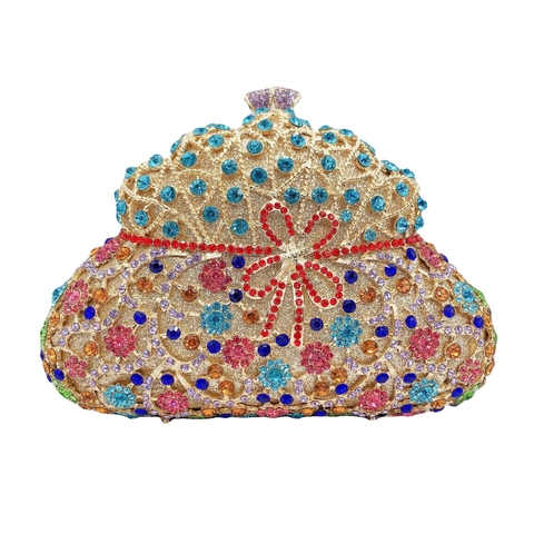 Pochette Da Sera Di Lusso Con Strass Cristallo Metallo Fiocco Cavo Guscio Rigido Matrimonio Festa Banchetto Borsa A Mano