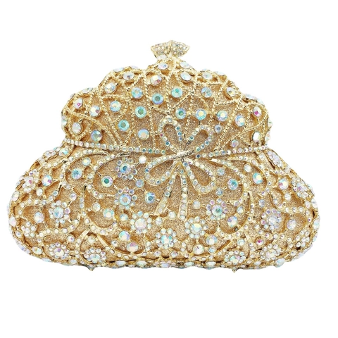 Pochette Da Sera Di Lusso Con Strass Cristallo Metallo Fiocco Cavo Guscio Rigido Matrimonio Festa Banchetto Borsa A Mano