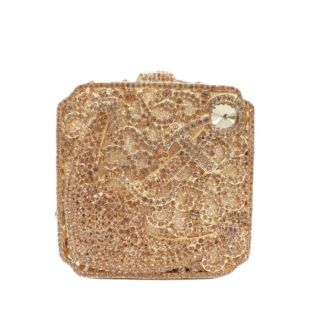 Square Evening Clutch Bag Rhinestone Luxury Metal Hard Case Wedding Party Handbag Anchor Pattern For Women