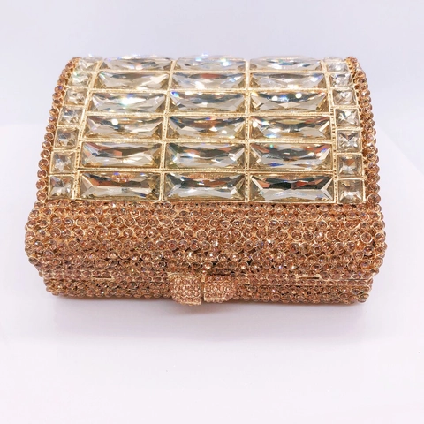 Luxury Rhinestone Evening Bag Rectangular Crystal Encrusted Clutch Purse With Metal Frame For Party Wedding