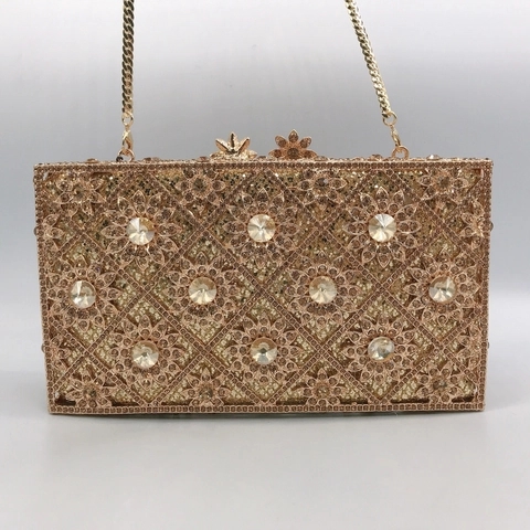 Borsa Da Sera Clutch Strass Girasole Cristallo Lusso Guscio Rigido Con Catena Rimovibile Per Matrimonio Festa