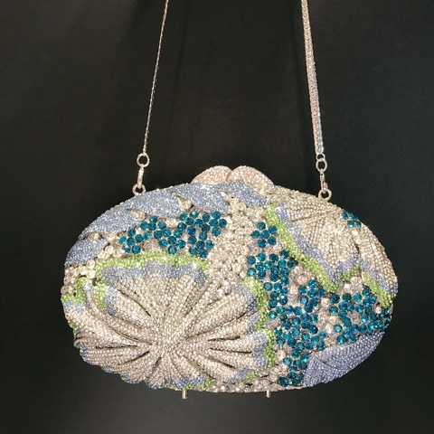 Rhinestone Floral Evening Clutch Bag Metal Hard Shell Formal Party Wedding Handbag With Chain Strap For Women