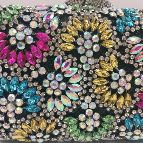 Pochette Da Sera Floreale Con Strass Lusso Pietre Preziose Colorate Guscio Rigido Con Catena In Metallo
