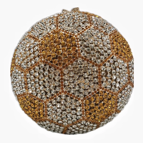 Soccer Shaped Rhinestone Evening Bag Metal Hard Case Spherical Clutch For Women Party Banquet