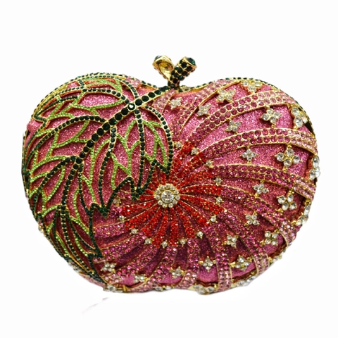 Bolso De Noche Con Forma De Manzana Lujo Diamantes De Imitación Marco De Metal Calado Para Banquetes Y Fiestas Mujer