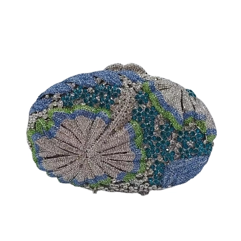 Bolso de Noche de Lujo con Strass Florales para Mujer Elegante Bolso de Mano de Aleación Calado para Boda Fiesta Cena