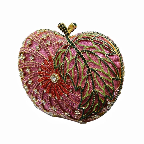 Bolso De Noche Con Forma De Manzana Lujo Diamantes De Imitación Marco De Metal Calado Para Banquetes Y Fiestas Mujer