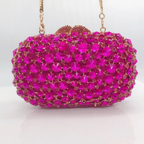 Pochette Da Sera Di Lusso Con Strass Guscio Rigido In Metallo Borsa A Mano In Cristallo Luccicante Con Catena Per Matrimonio Donna