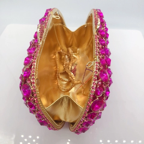 Pochette Da Sera Di Lusso Con Strass Guscio Rigido In Metallo Borsa A Mano In Cristallo Luccicante Con Catena Per Matrimonio Donna