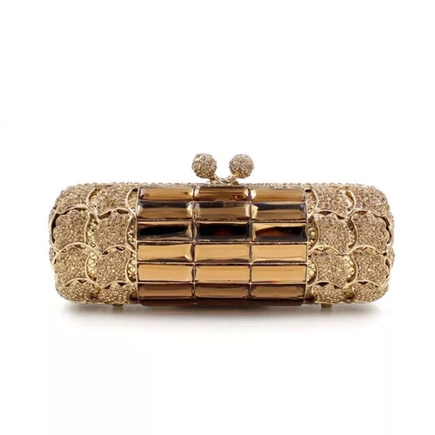 Borsa Da Sera Di Lusso In Lega Con Strass E Cristallo Pochette A Cilindro Con Tracolla A Catena Rimovibile