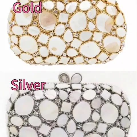 Luxurious Shell Rhinestone Evening Clutch Bag Mother Of Artificial Pearl Metal Hard Shell Party Handbag For Women