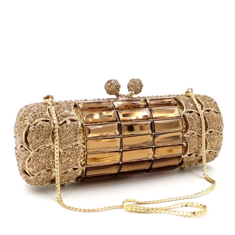 Borsa Da Sera Di Lusso In Lega Con Strass E Cristallo Pochette A Cilindro Con Tracolla A Catena Rimovibile