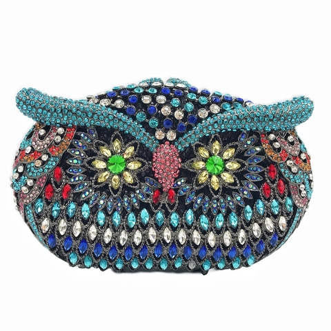 Pochette Da Sera Gufo Strass Cristallo Cornice In Metallo Festa Formale Matrimonio Accessorio Di Lusso Per Donne