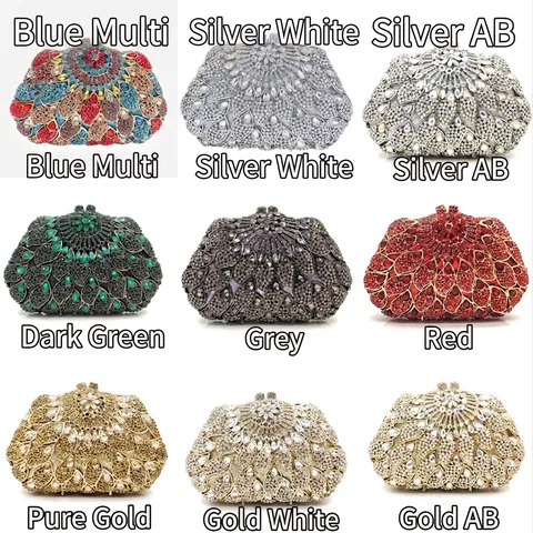 Luxus Strass Abendtasche Metall Hohl Pfau Blumenmuster Handtasche Für Hochzeit Party Formelle Gala Elegant