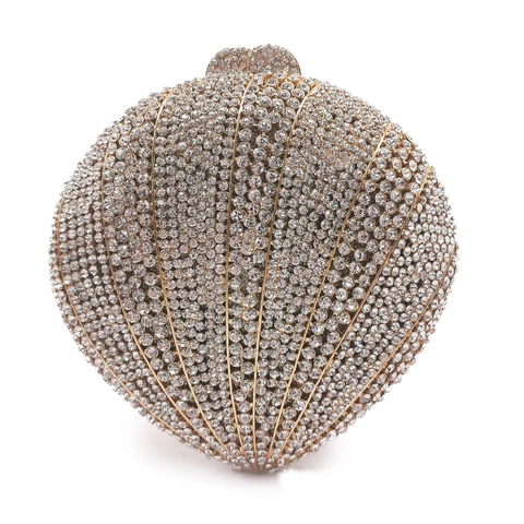 Shell Shape Evening Clutch Bag Luxury Metal Rhinestone Crystal Hollow Chain Handbag For Women Wedding Party Banquet