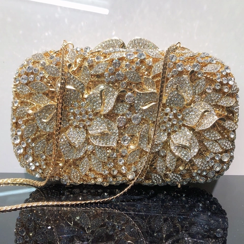 Pochette Da Sera Floreale Traforata Strass Lusso Festa Banchetto Metallo Cristallo Borsa A Mano Per Donna Matrimonio Formale