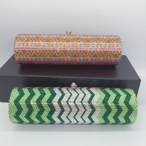 Zylindrische Strass Abendtasche Clutch Luxus Full Diamond Wellenmuster Mit Metallkette Für Damen Party Hochzeit