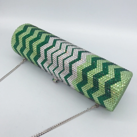 Zylindrische Strass Abendtasche Clutch Luxus Full Diamond Wellenmuster Mit Metallkette Für Damen Party Hochzeit