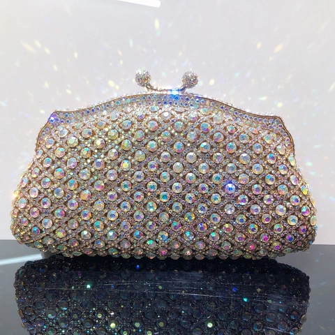Borsa Da Sera Pochette Strass Metallo Traforato Cristallo Borsa Da Mano Formale Per Donna Con Catena Rimovibile