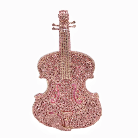 Violin Shaped Evening Clutch Bag Rhinestone Encrusted Luxury Crystal Banquet Handbag Party Wedding Shoulder Purse For Women