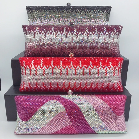 Handmade Luxury Rhinestone Evening Bag Women Metal Frame Hard Shell Clutch For Wedding Banquet Party Elegant Formal Purse