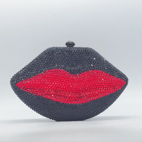 Borsa Da Sera A Forma Di Labbra Con Strass Pochette Rigida In Metallo E Cristallo Con Catena Rimovibile Per Feste
